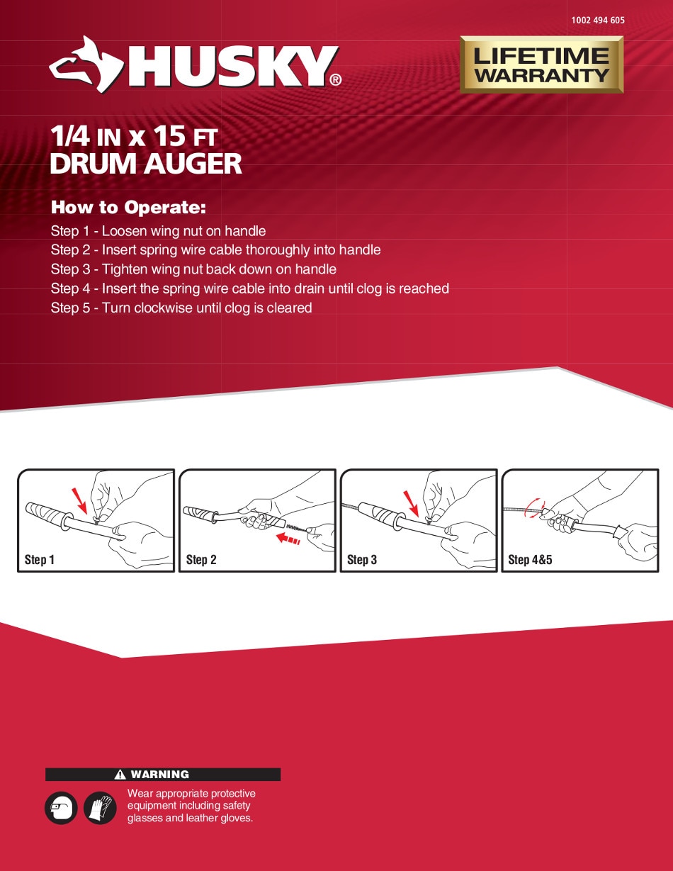 Husky 1/4 in. x 15 ft. Drain Auger 82970111 The Home Depot